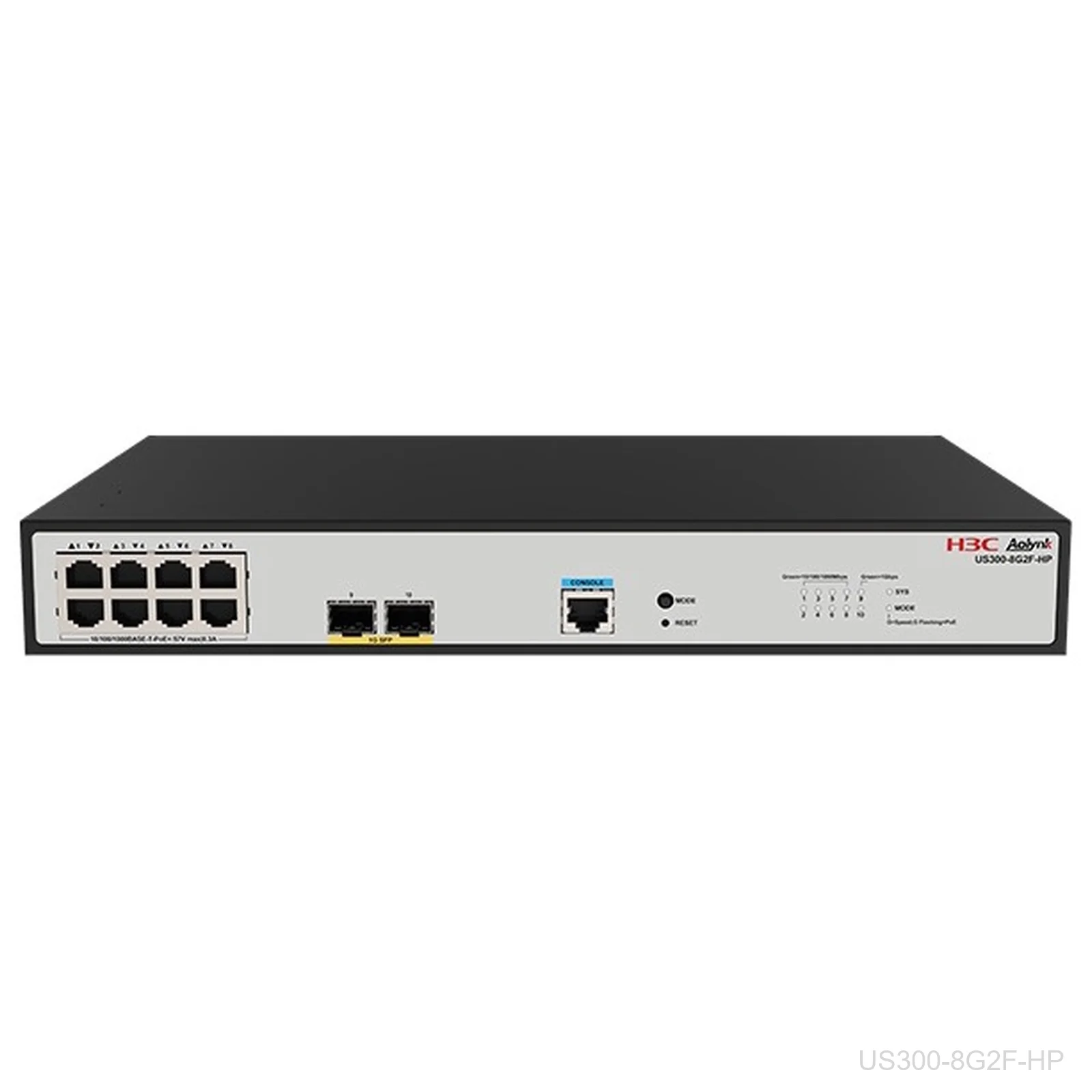 [US300-8G2F-HP] H3C US300-8G2F-HP, Aolynk 8-Port Gigabit PoE+ Switch, 2x 1G SFP