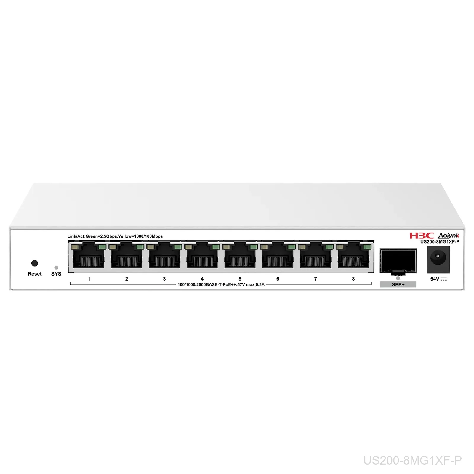 [US200-8MG1XF-P] H3C US200-8MG1XF-P, Aolynk 8-Port 2.5G PoE++ Switch, 135W, 1x 10G SFP+