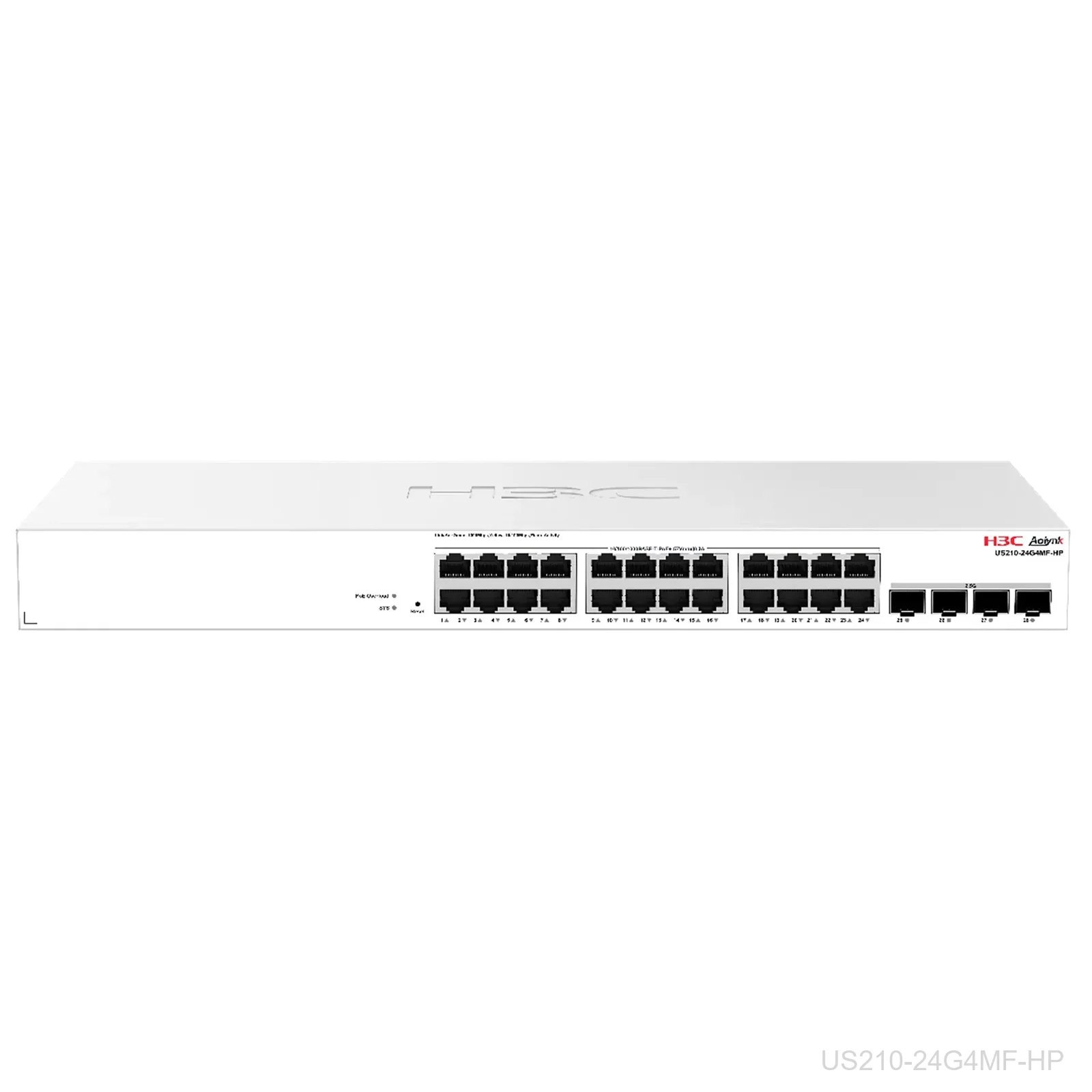[US210-24G4MF-HP] H3C US210-24G4MF-HP, Aolynk 24-Port Gigabit PoE+, 370W, 4x 2.5G SFP