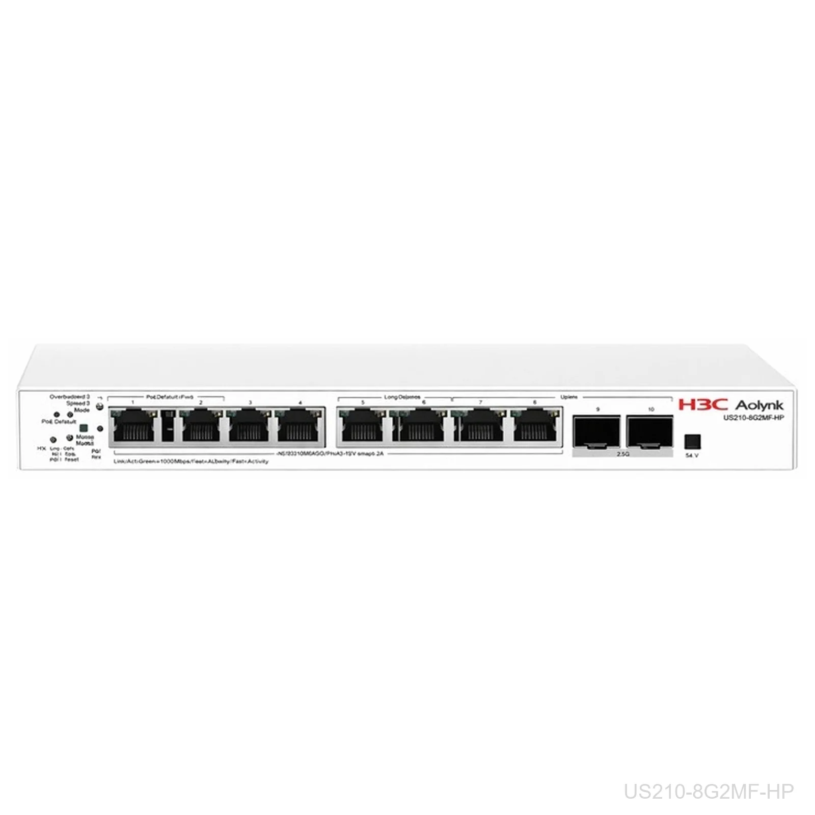 [US210-8G2MF-HP] H3C US210-8G2MF-HP, Aolynk 8-Port Gigabit PoE+, 130W, 2x 2.5G SFP