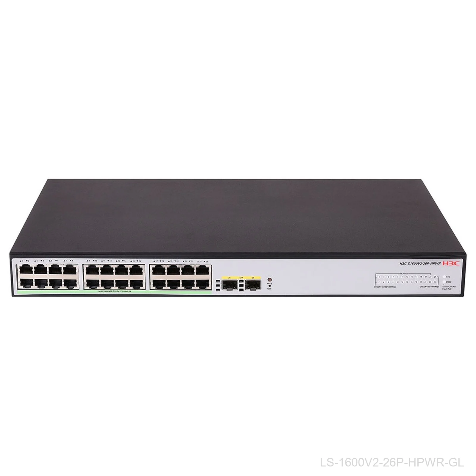 [LS-1600V2-26P-HPWR-GL] H3C LS-1600V2-26P-HPWR-GL, 24-Port Web Managed PoE+, 370W, 2x 1G SFP