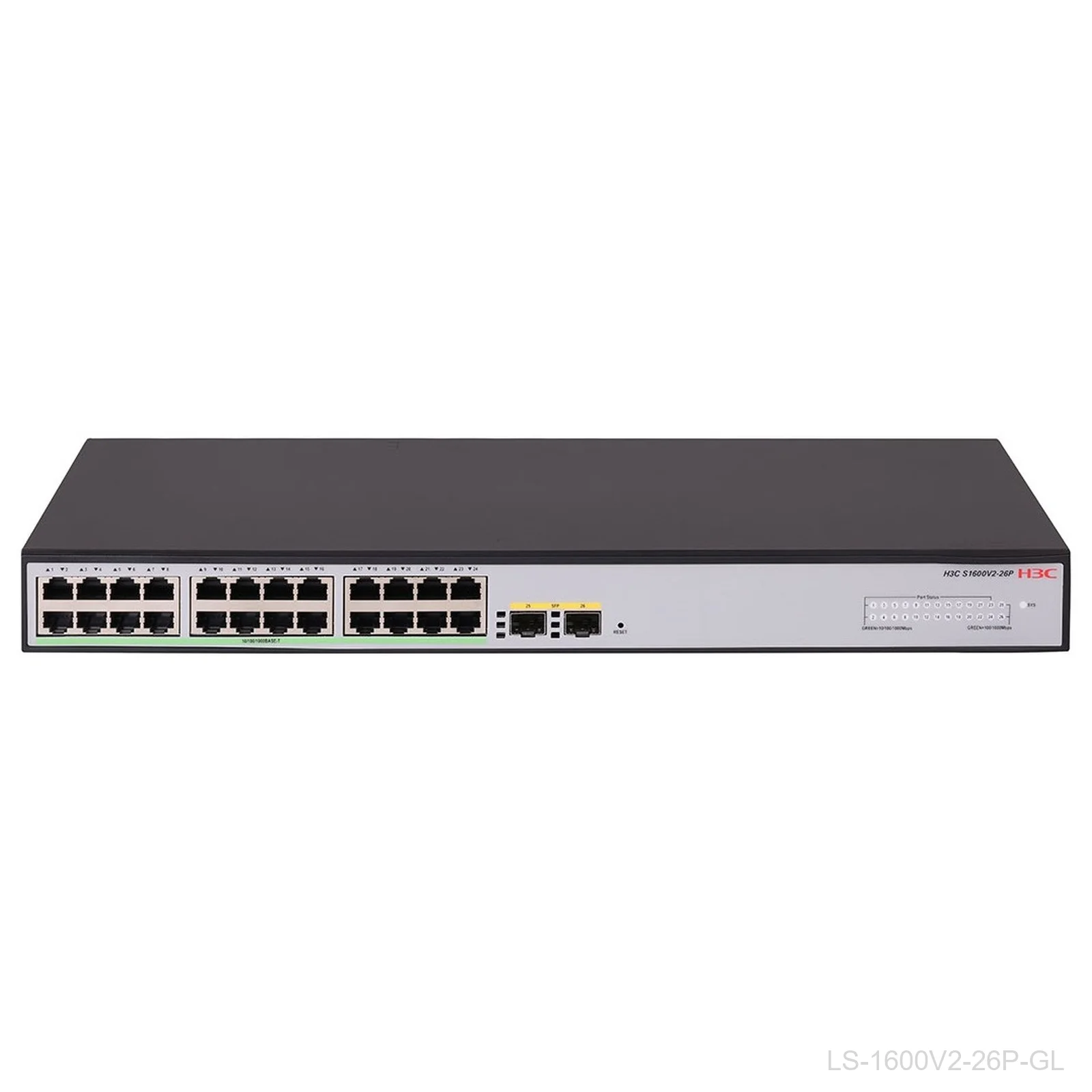 [LS-1600V2-26P-GL] H3C LS-1600V2-26P-GL, 24-Port Web Managed Gigabit Switch, 2x 1G SFP