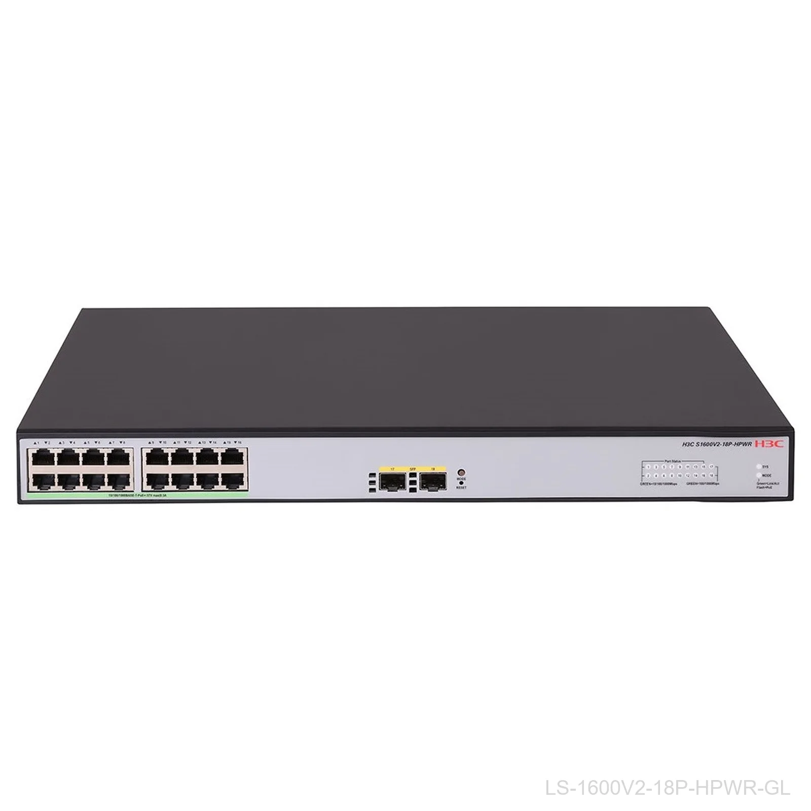 [LS-1600V2-18P-HPWR-GL] H3C LS-1600V2-18P-HPWR-GL, 16-Port Web Managed PoE+, 240W, 2x 1G SFP