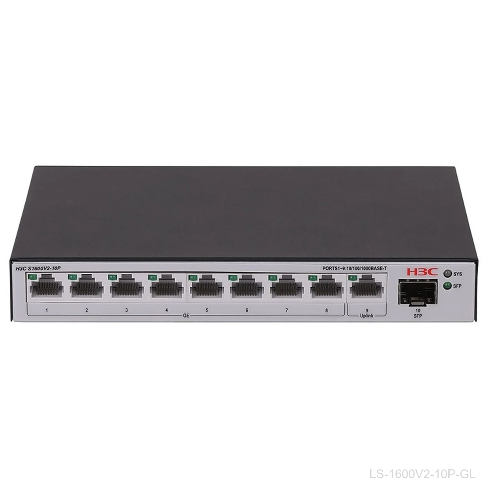 [LS-1600V2-10P-GL] H3C LS-1600V2-10P-GL, 9-Port Web Managed Gigabit Switch, 1x SFP
