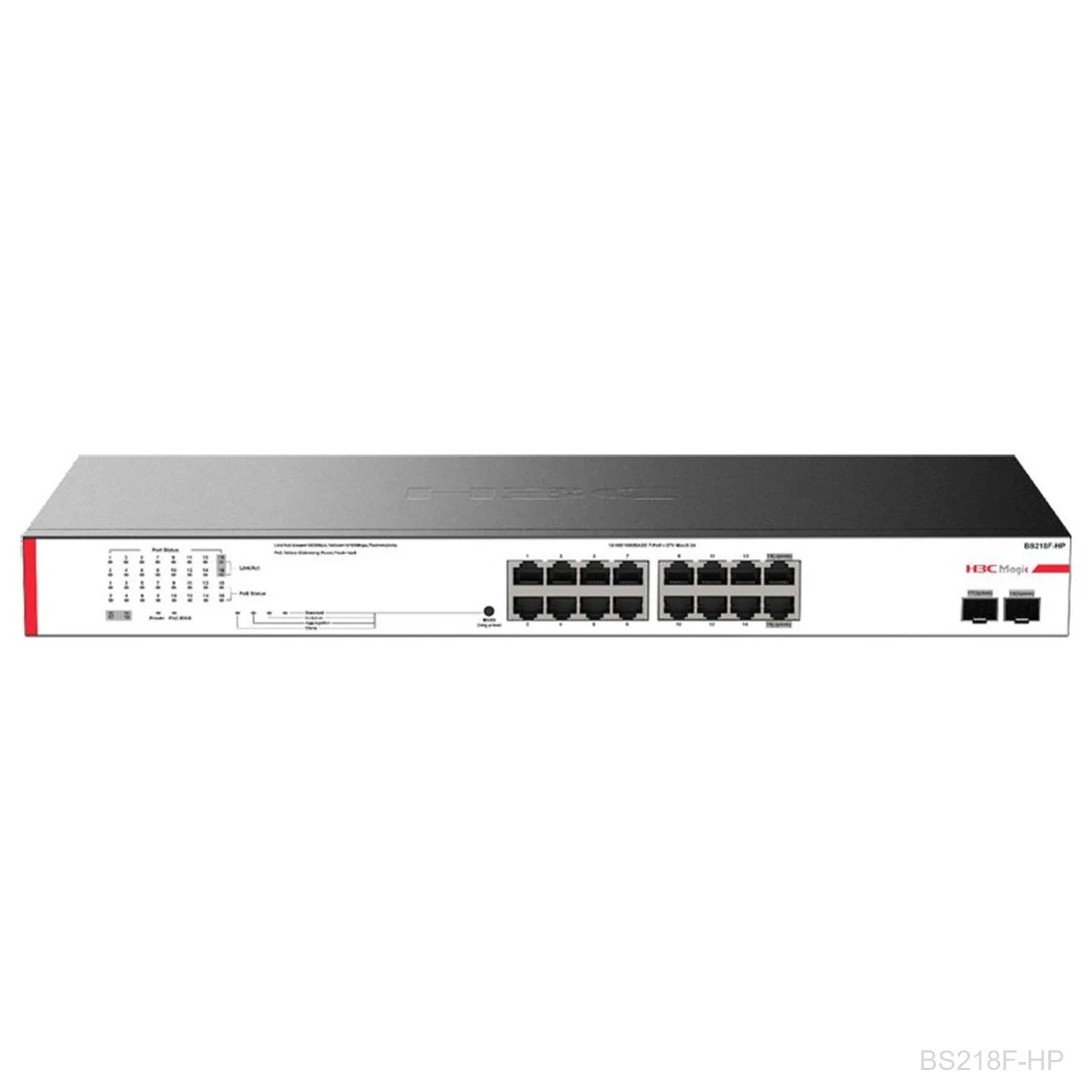 [BS218F-HP] H3C BS218F-HP, Magic 16-Port Gigabit Unmanaged PoE+, 225W, 2x 1G SFP